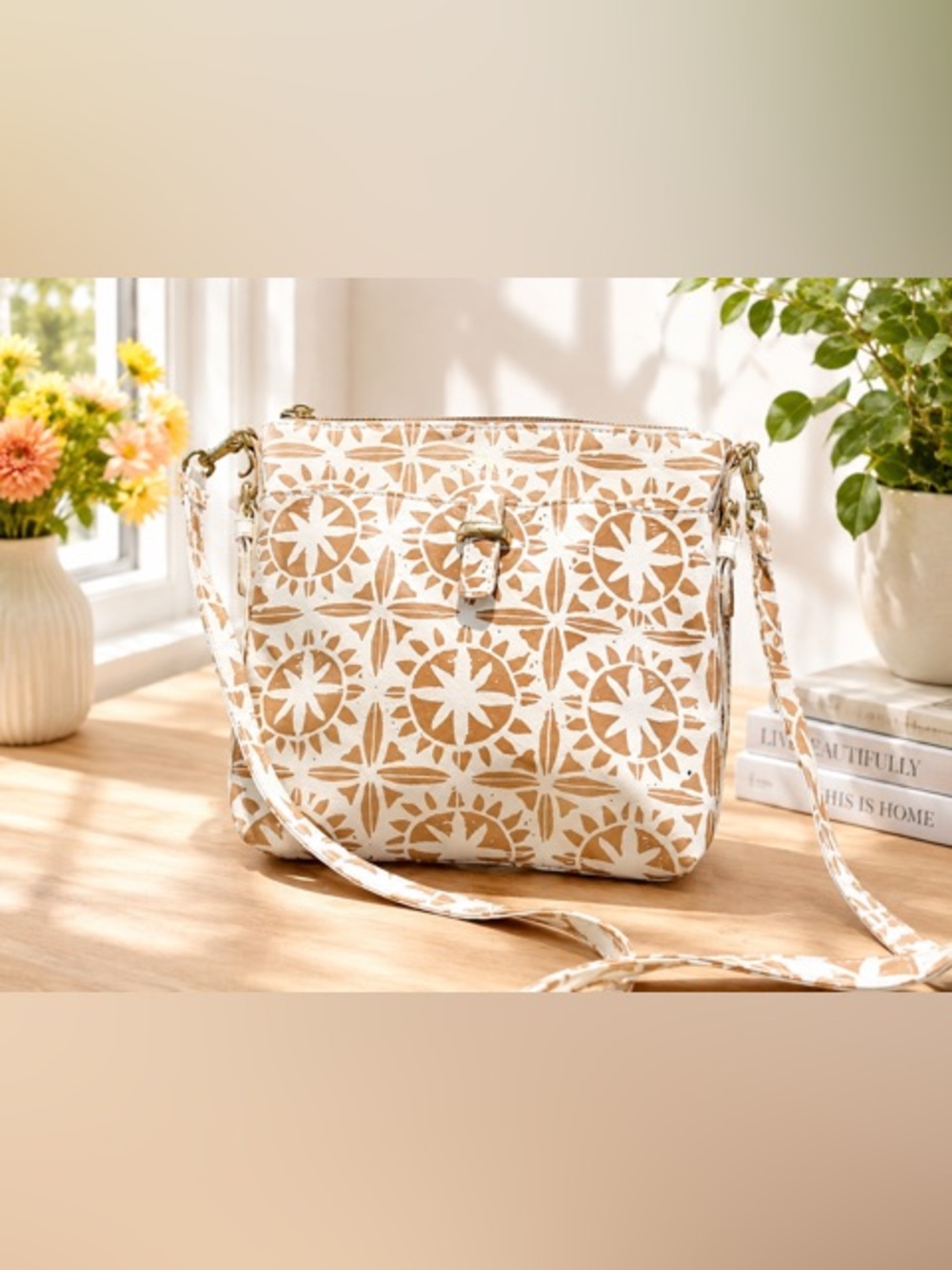 Scout White and Tan Patterned Crossbody Bag